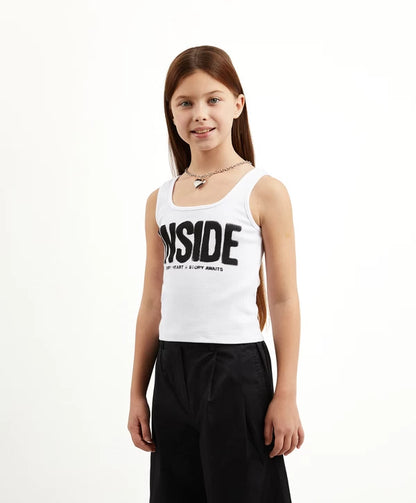 Gulliver White Fitted Printed Tank Top for Girl Junior-Hot Heart