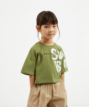 Gulliver Green Cropped Oversized T-Shirt for Girl Mini-Ecuador