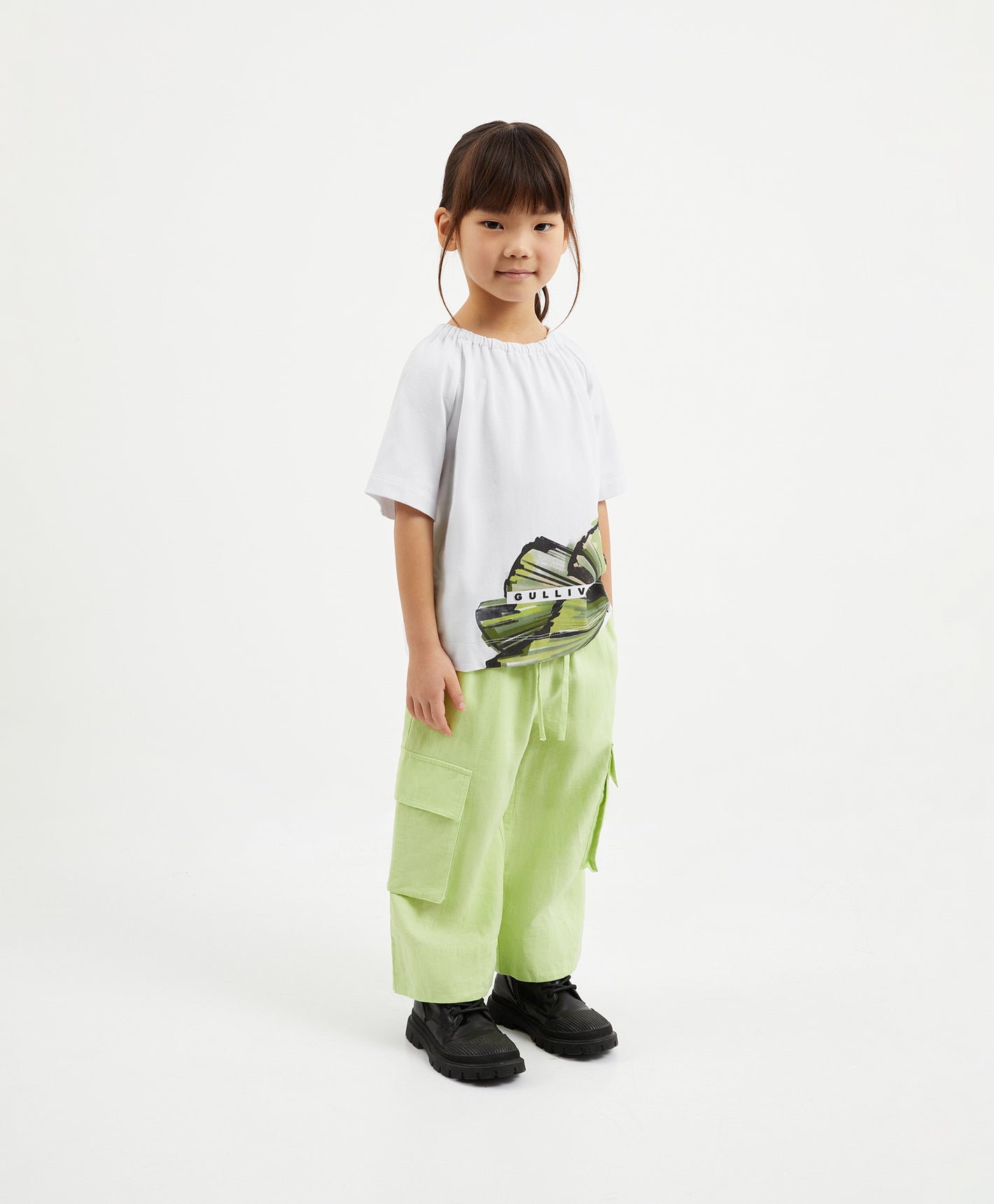 Gulliver Light Green Linen Cargo Pants for Girl Mini-Ecuador