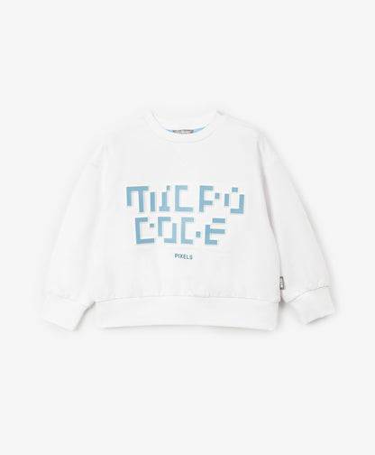 Gulliver White Relaxed Fit Sweatshirt with 3D Embossing for Boys MIni-Pixels