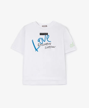 Gulliver White Oversized T-Shirt with Embroidery for Girls