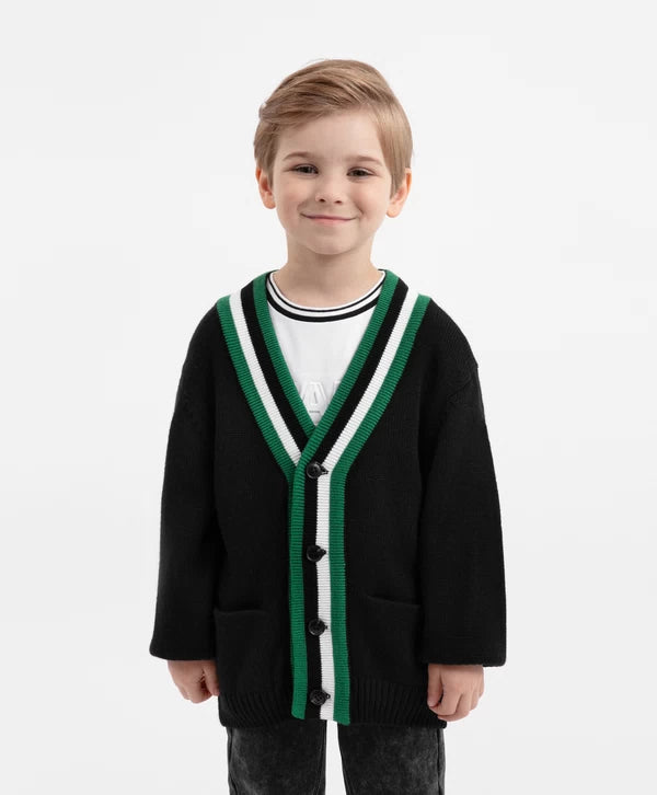Gulliver Black Oversized Cardigan with Contrast Trim for Boys