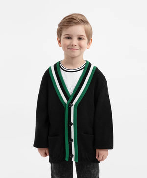 Gulliver Black Oversized Cardigan with Contrast Trim for Boys