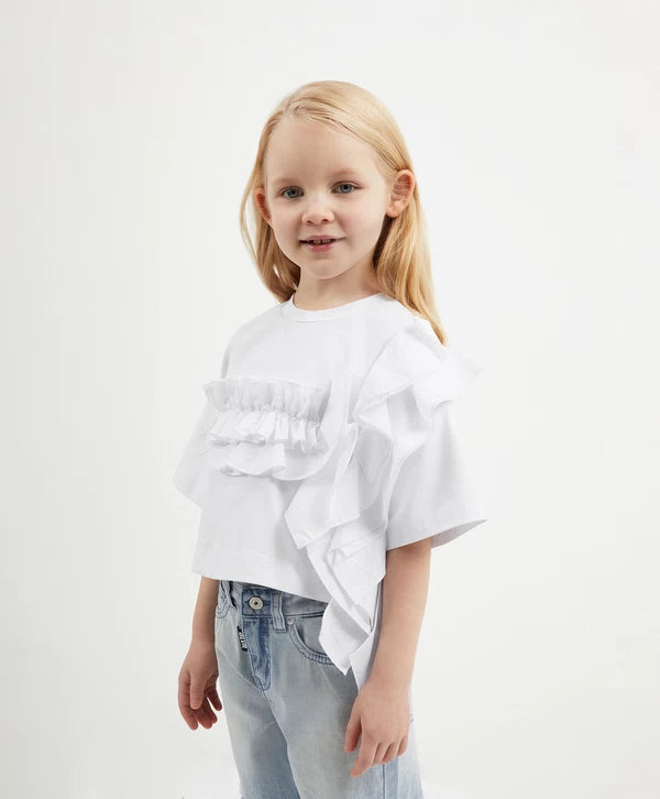 Gulliver Cropped Oversized T-Shirt with Asymmetric Decor for Girl Mini-Smoothie
