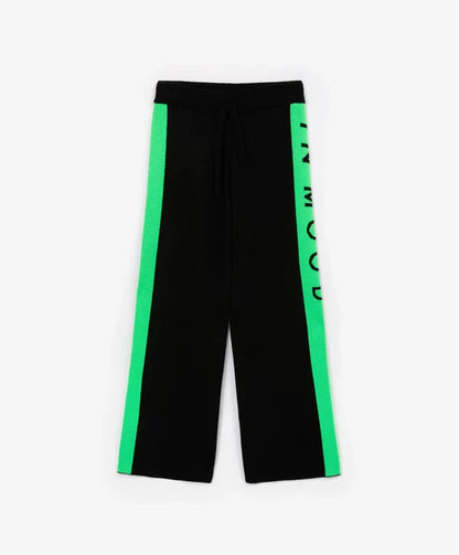 Gulliver Black Knitted Trousers with Green Side Stripes