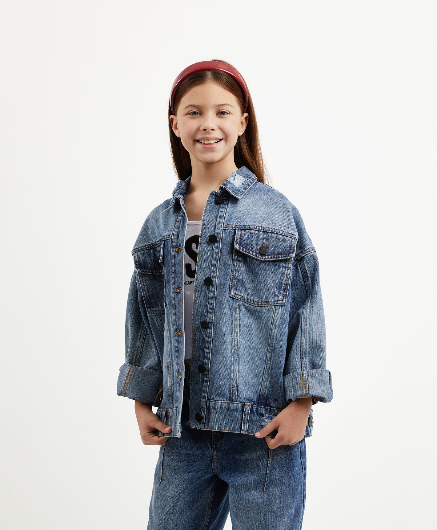 Gulliver Light Blue Denim Jacket for Girl Junior-Hot Heart