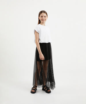 Gulliver Black Mid-Rise Maxi Mesh Skirt for Girl Junior-Ballet