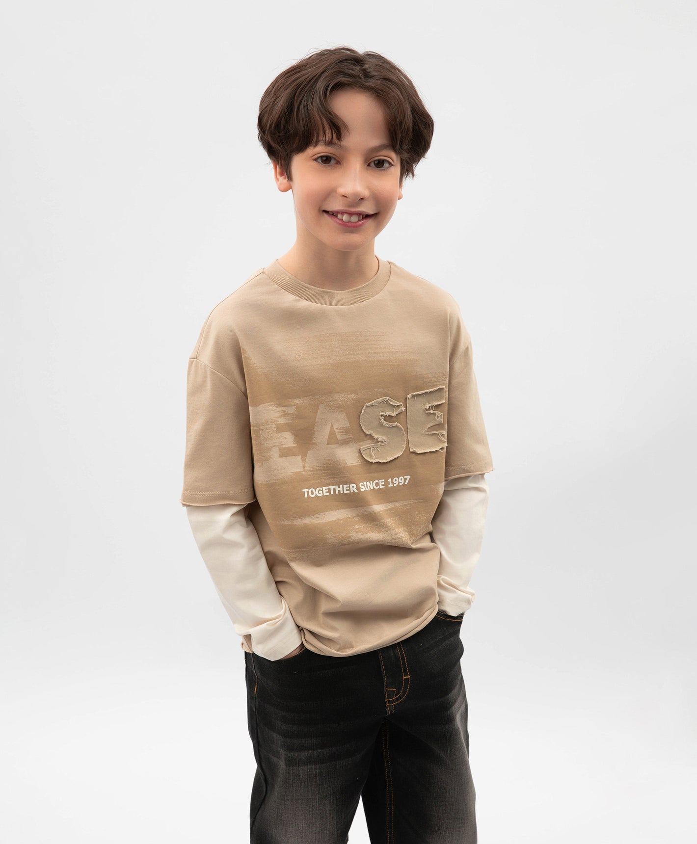 Gulliver Beige Long Sleeve T-Shirt for Boys - Junior
