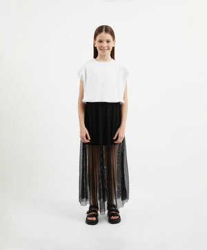 Gulliver Black Mid-Rise Maxi Mesh Skirt for Girl Junior-Ballet