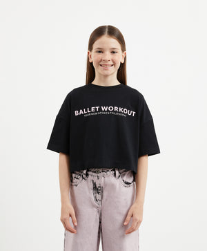 GulliverBlack Oversized Cropped Short Sleeve T-shirt for Girl Junior-Ballet