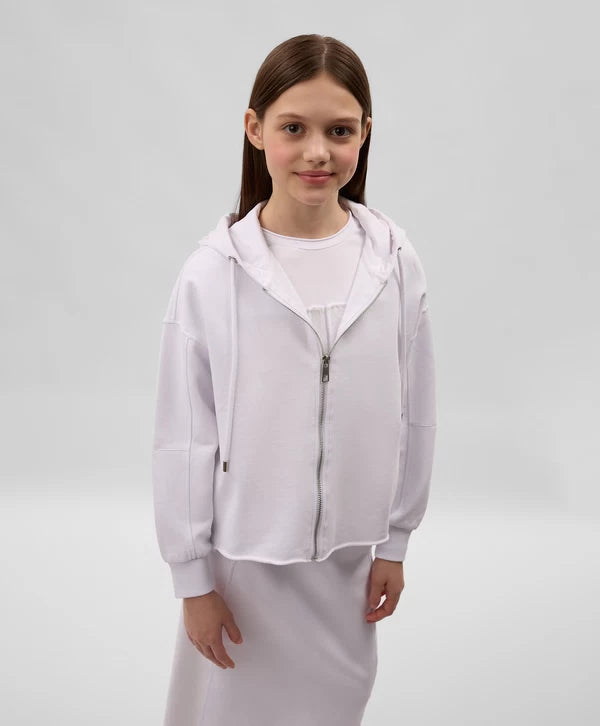 Gulliver White Hooded Sweatshirt With Zipper for Girls - Junior