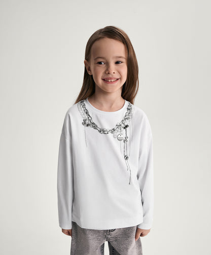 Gulliver White Crystal Print Long Sleeve Top for Girl Mini-Gelato