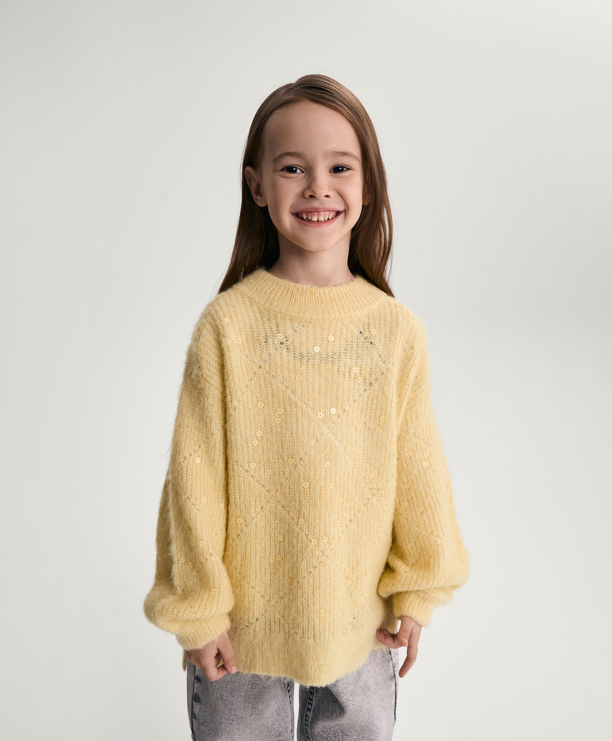 Gulliver Yellow Openwork Mohair Sweater with Sequins for Girl  Mini-Gelato