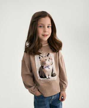 Gulliver Beige Long sleeve T-shirt for Girl Mini-Maine Coon