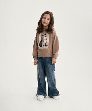 Gulliver Beige Long sleeve T-shirt for Girl Mini-Maine Coon