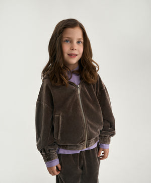Gulliver Brown Velour Hoodie with Washed Effect for Girl Mini-Maine Coon