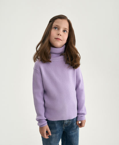 Gulliver Lilac Wool-Blend Turtleneck Sweater for Girl Mini-Maine Coon