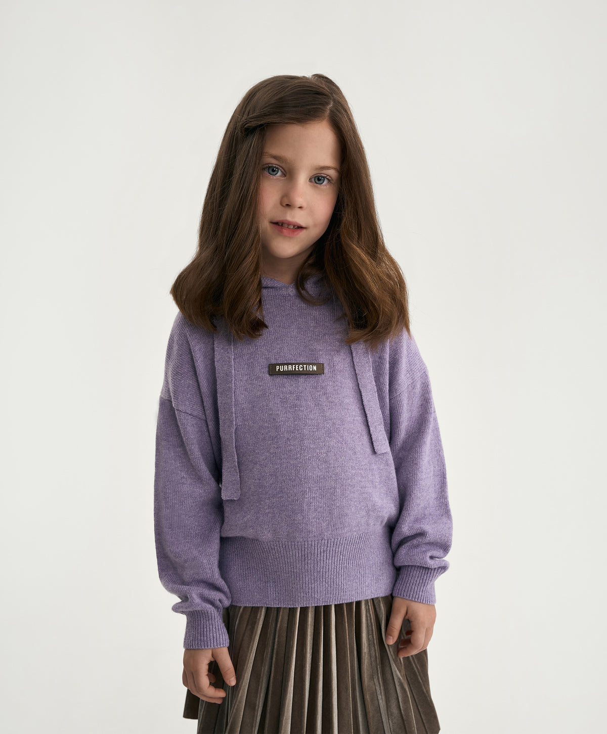 Gulliver Lilac Knitted Angora and Wool Hoodies for Girl Mini-Maine Coon