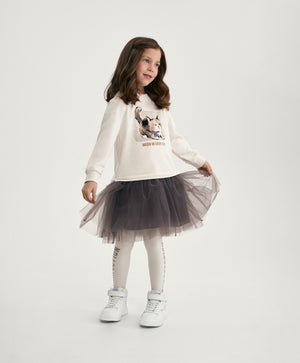 Gulliver Milk Long-Sleeve Fleece Dress with Mesh Skirt for Girl Mini-Maine Coon