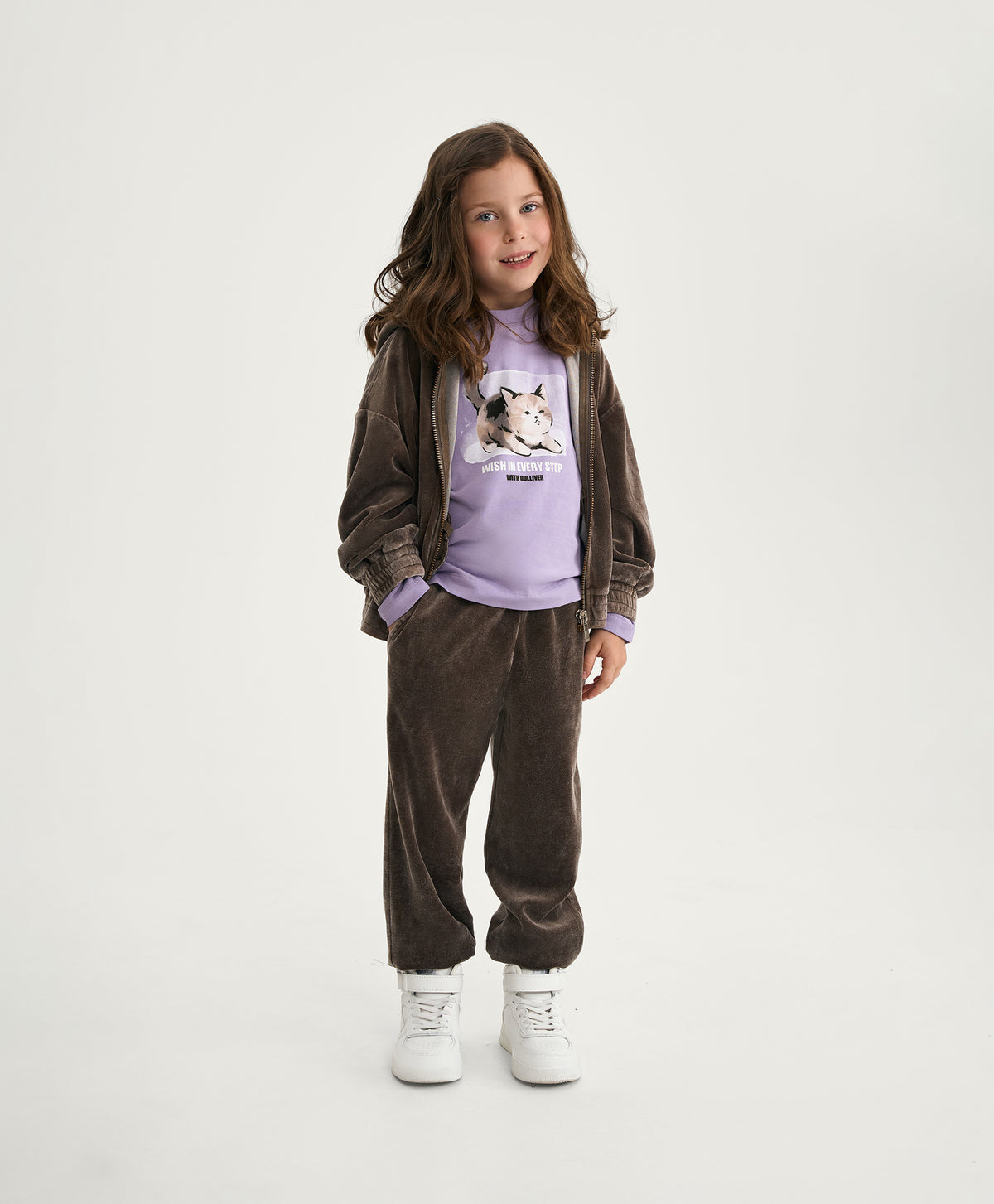 Gulliver Brown Velour Jogger Pants with Washed Effect for Girl Mini-Maine Coon