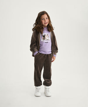 Gulliver Brown Velour Jogger Pants with Washed Effect for Girl Mini-Maine Coon