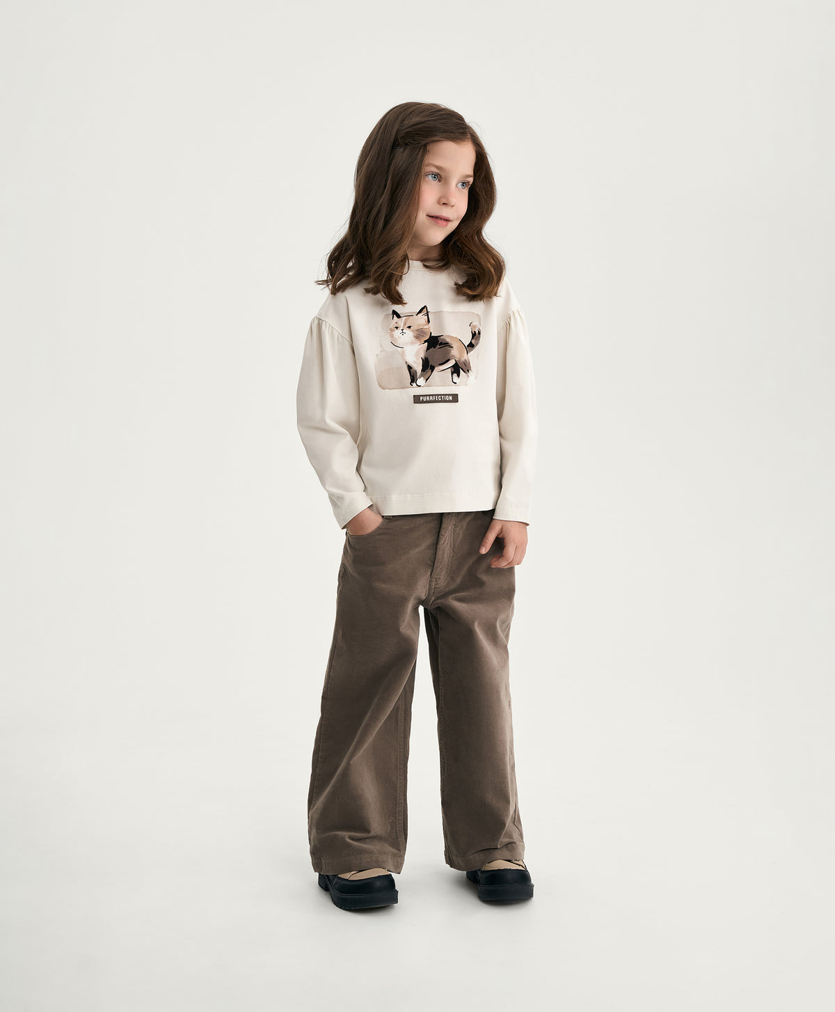 GulliverBeige Wide-Leg Velour Trousers for Girl Mini-Maine Coon