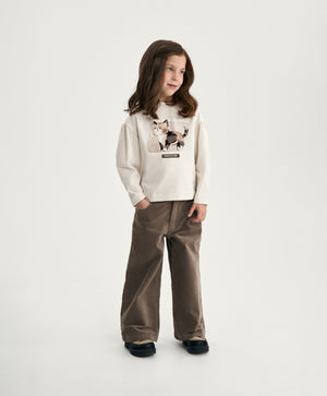 GulliverBeige Wide-Leg Velour Trousers for Girl Mini-Maine Coon