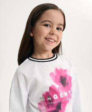 GulliverWhite Long-Sleeve Top with Print and Shimmering Lettering for Girl Mini-Bubblegum