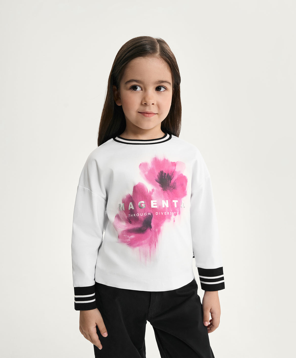 GulliverWhite Long-Sleeve Top with Print and Shimmering Lettering for Girl Mini-Bubblegum