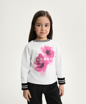 GulliverWhite Long-Sleeve Top with Print and Shimmering Lettering for Girl Mini-Bubblegum