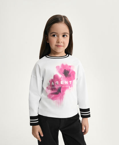 GulliverWhite Long-Sleeve Top with Print and Shimmering Lettering for Girl Mini-Bubblegum