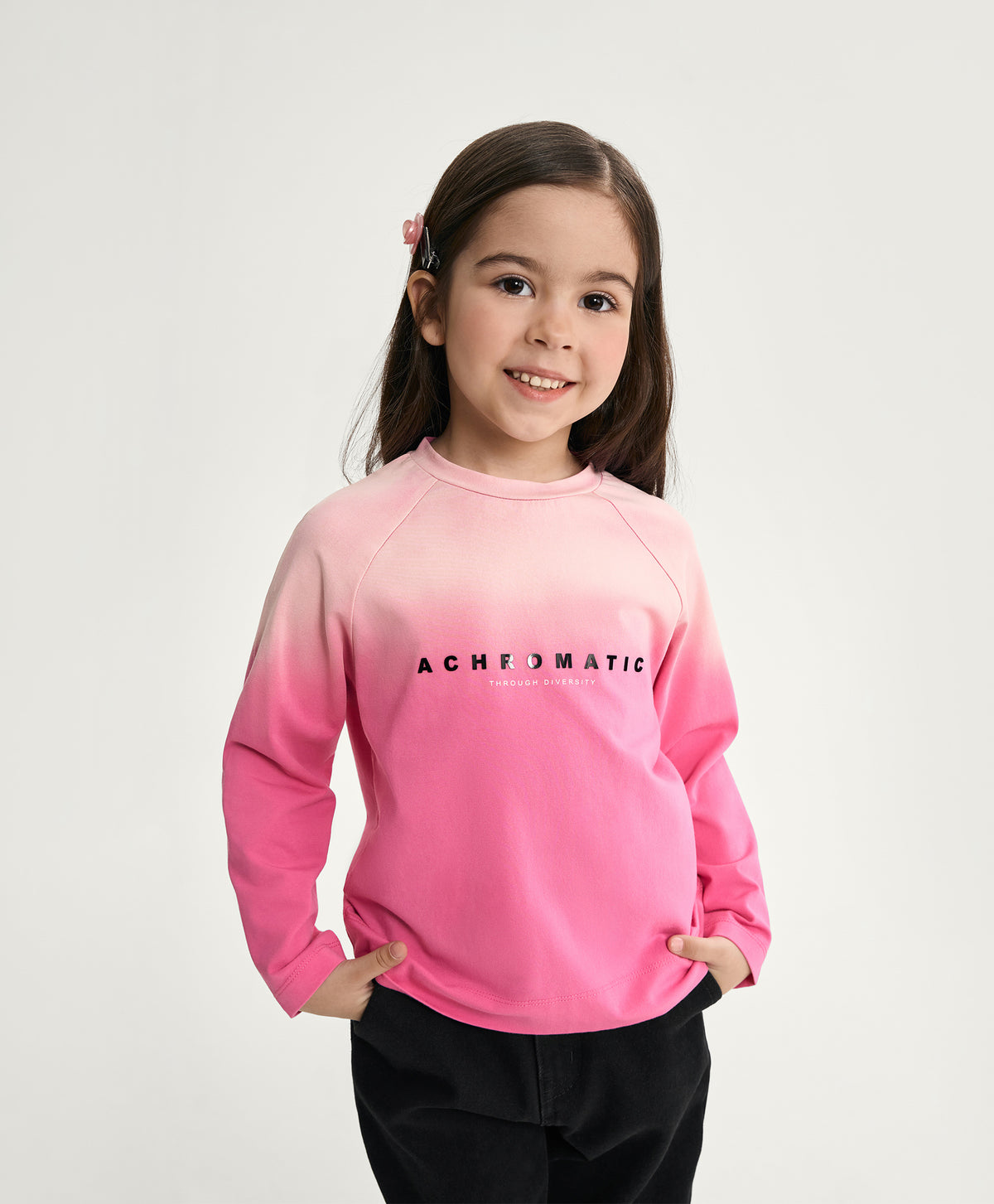 Gulliver Pink Long-Sleeve Top with Gradient and 3D Print for Girl Mini-Bubblegum