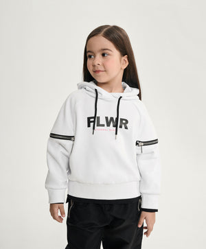 Gulliver White Hoodie with Print and Shoulder Cutouts for Girl Mini-Bubblegum