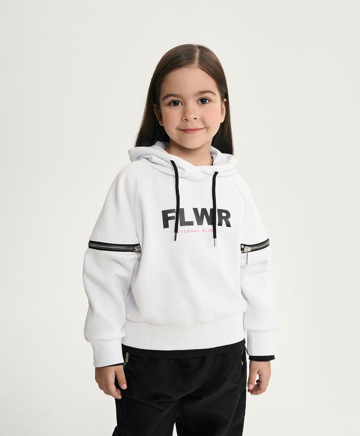 Gulliver White Hoodie with Print and Shoulder Cutouts for Girl Mini-Bubblegum