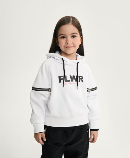 Gulliver White Hoodie with Print and Shoulder Cutouts for Girl Mini-Bubblegum