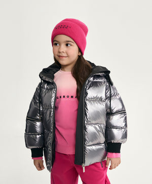 Gulliver Silver Metallic Quilted Jacket with Zip Slits for Girl Mini-Bubblegum