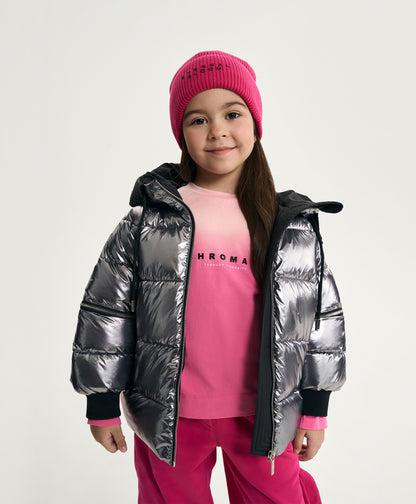 Gulliver Silver Metallic Quilted Jacket with Zip Slits for Girl Mini-Bubblegum