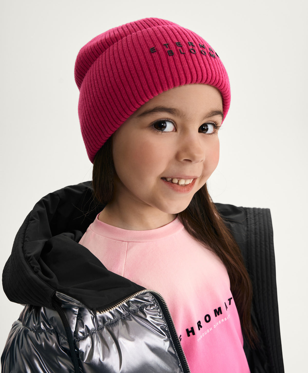 Gulliver Pink Knitted Hat with Print for Girl Mini-Bubblegum