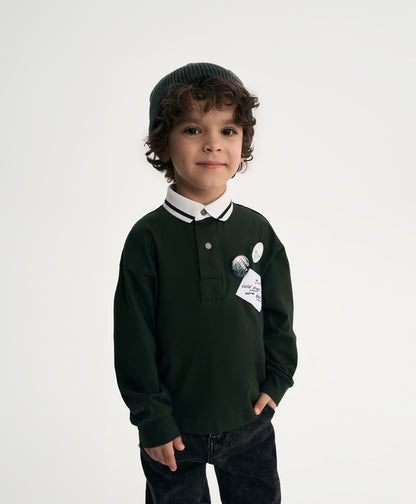 Gulliver Khaki Long-Sleeve Polo Shirt with Patches and Badges for Boy Mini- Gullliver FM