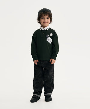 Gulliver Khaki Long-Sleeve Polo Shirt with Patches and Badges for Boy Mini- Gullliver FM