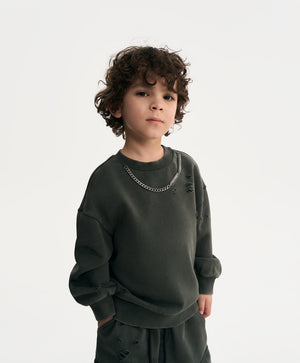 Gulliver Khaki Sweatshirt with Chain and Destroyed Effect for Boy Mini- Gullliver FM