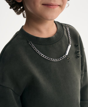 Gulliver Khaki Sweatshirt with Chain and Destroyed Effect for Boy Mini- Gullliver FM