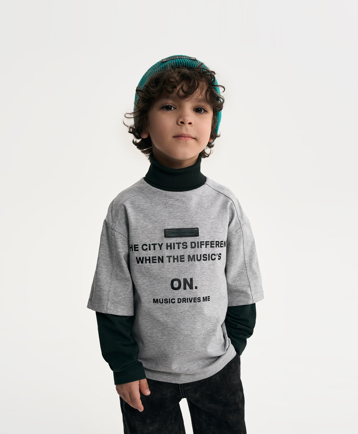 Gulliver Gray Knitted Turtleneck with Double-Layer Sleeves for Boy Mini- Gullliver FM