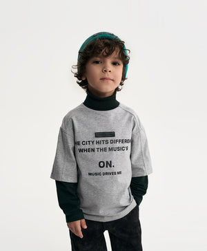 Gulliver Gray Knitted Turtleneck with Double-Layer Sleeves for Boy Mini- Gullliver FM