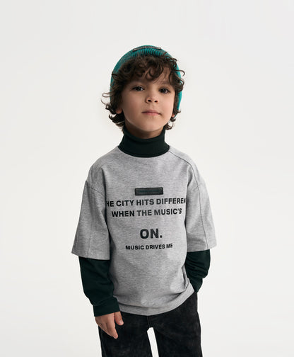 Gulliver Gray Knitted Turtleneck with Double-Layer Sleeves for Boy Mini- Gullliver FM