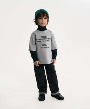 Gulliver Gray Knitted Turtleneck with Double-Layer Sleeves for Boy Mini- Gullliver FM
