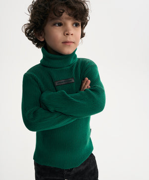 Gulliver Turquoise Knitted Turtleneck with Contrast Ribbed Texture for Boy Mini- Gullliver FM