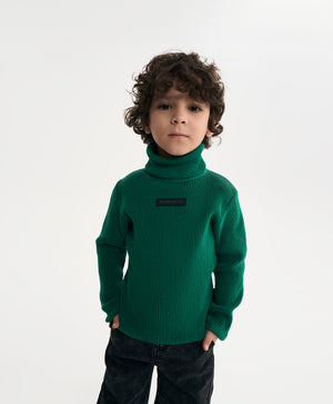 Gulliver Turquoise Knitted Turtleneck with Contrast Ribbed Texture for Boy Mini- Gullliver FM