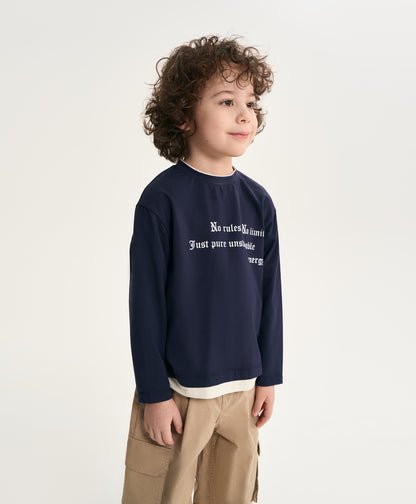 Gulliver Blue Layered-Effect Long-Sleeve T-Shirt with Print for Boy Mini- Monotyping