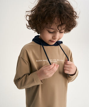Gulliver Beige Layered-Effect Long-Sleeve T-Shirt with Hood for Boy Mini- Monotyping